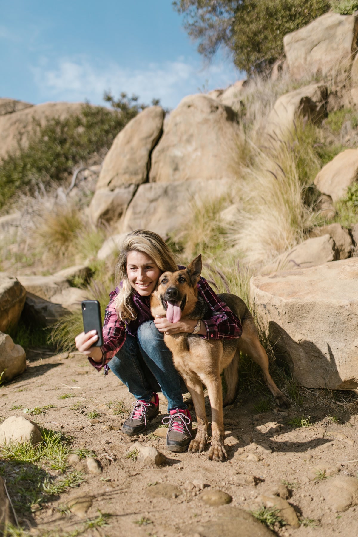 Dog taking water break on trail