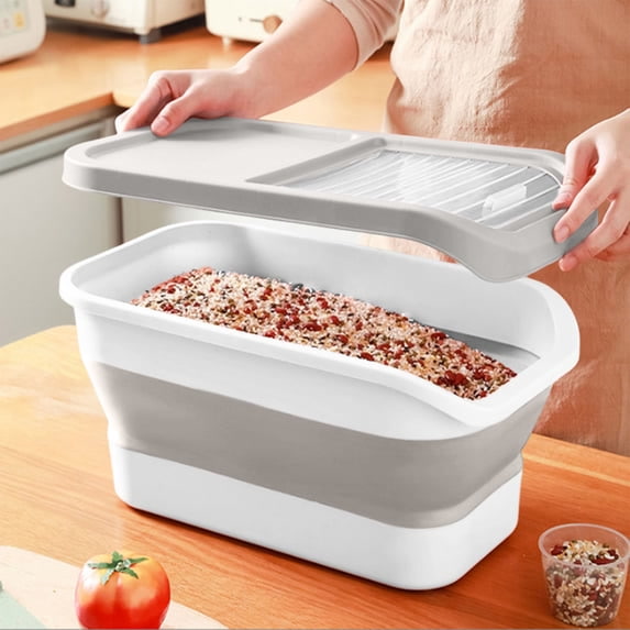 Large airtight dog food container in pantry
