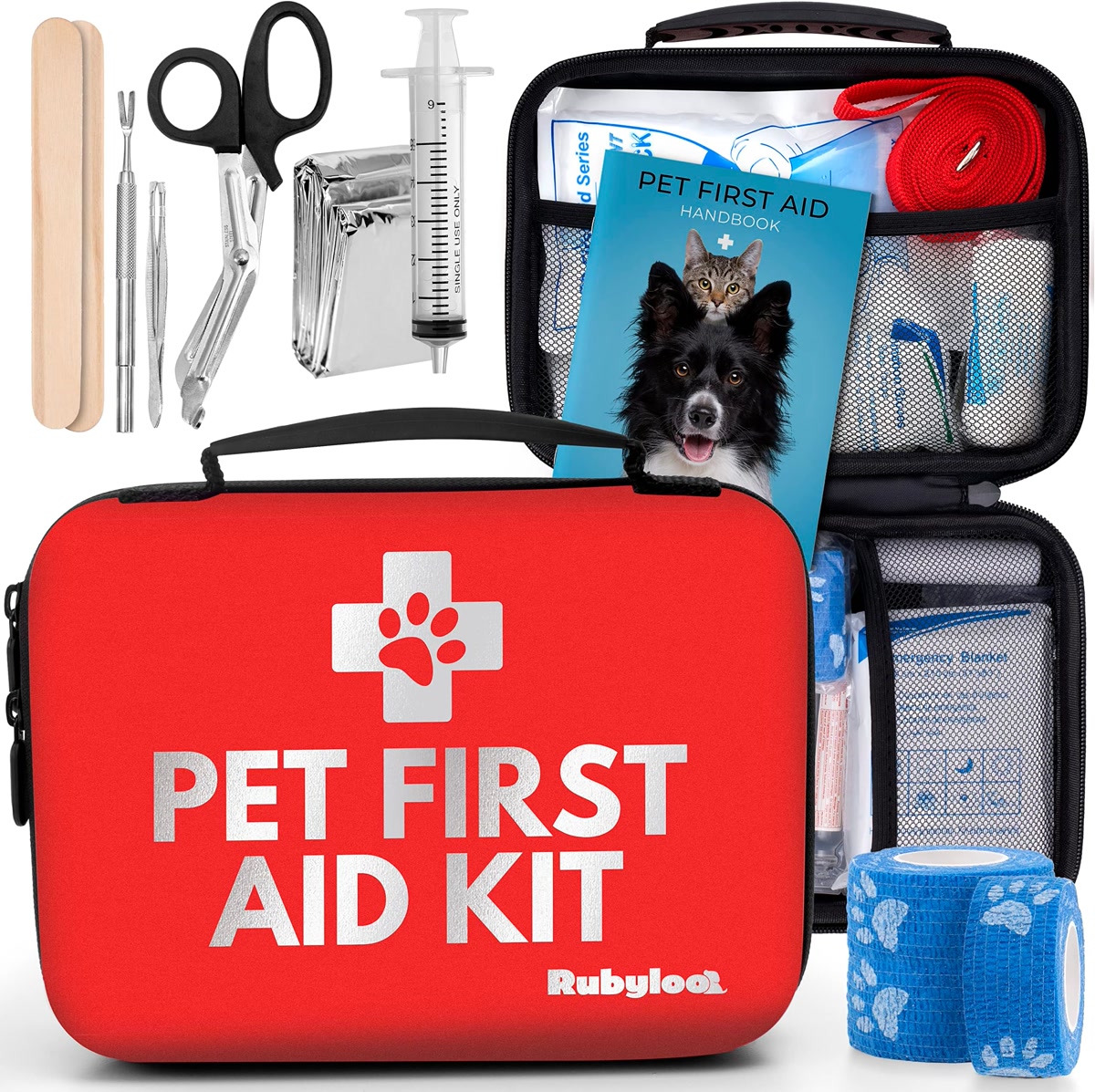 Dog first aid kit with medical supplies