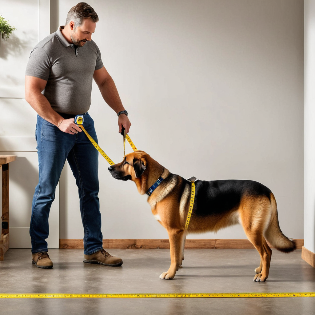Person measuring a large dog for proper crate sizing