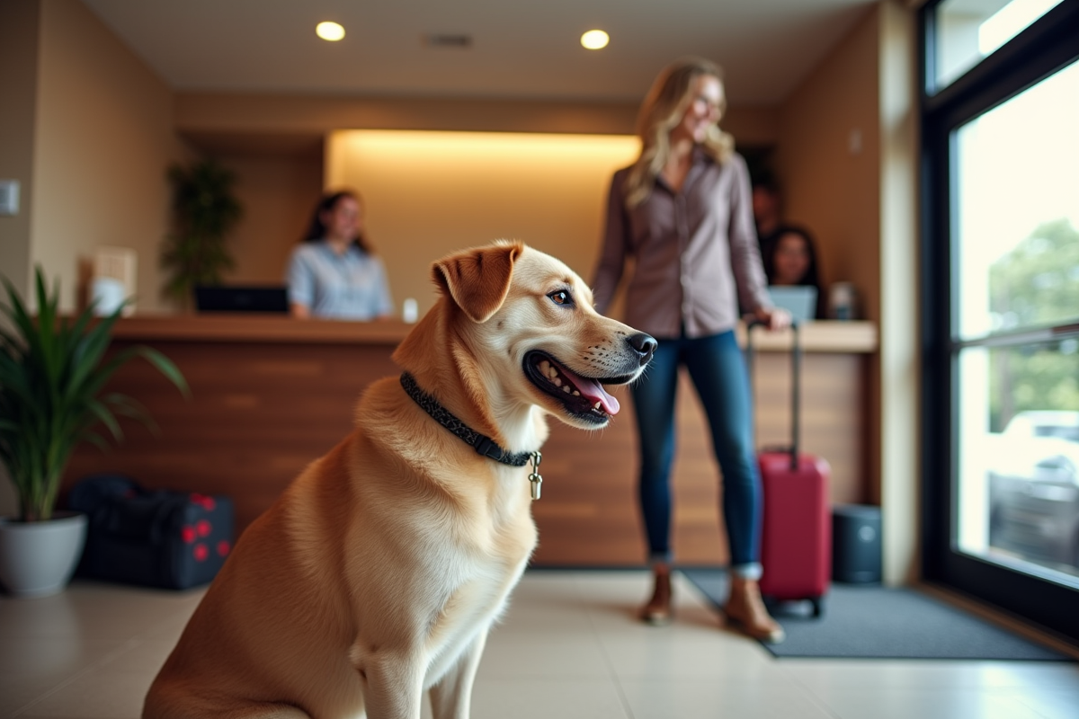 Checking into pet-friendly hotel with dog