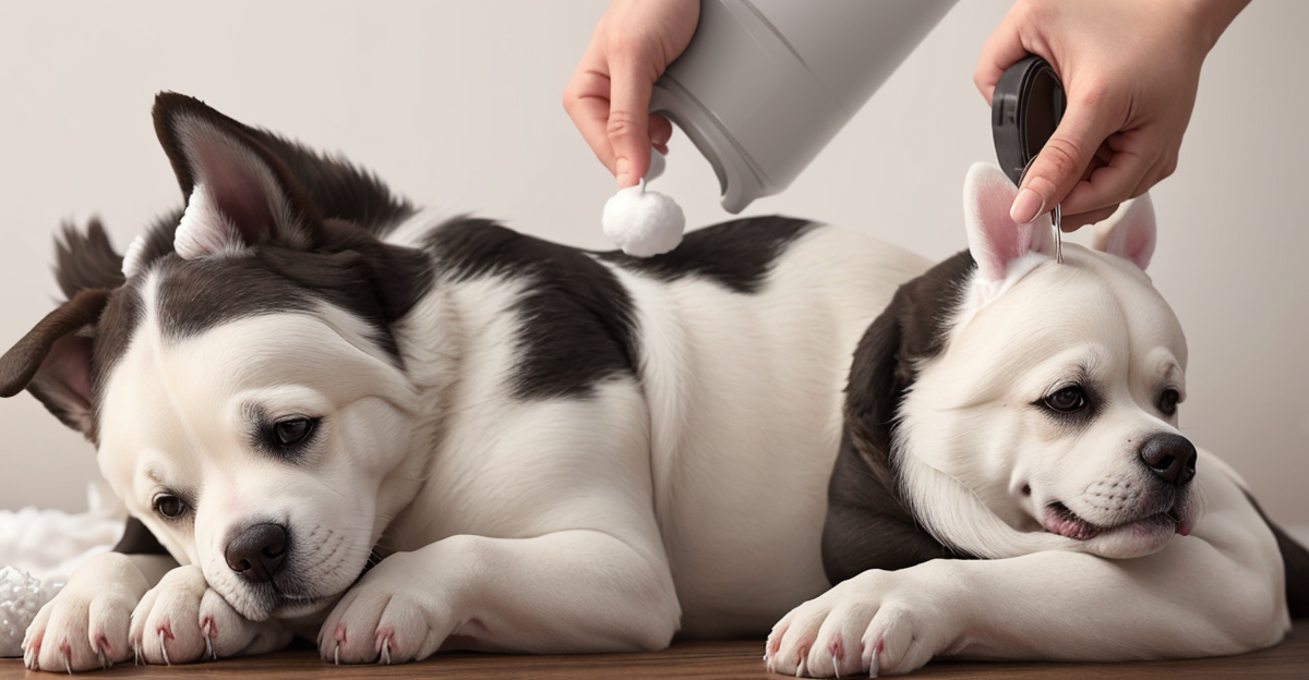 cleaning floppy-eared dog ears with cotton ball
