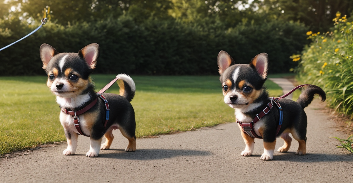 Small dog pulling on leash wearing no-pull harness
