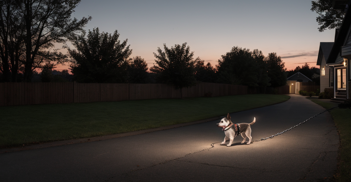 Reflective harness on small dog for night walks