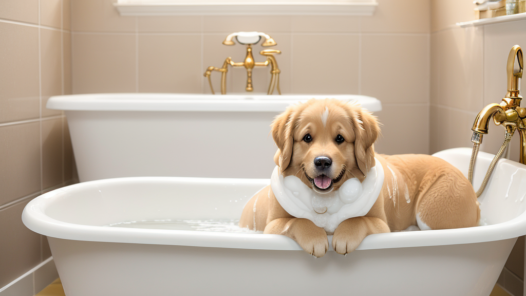 Happy dog being bathed