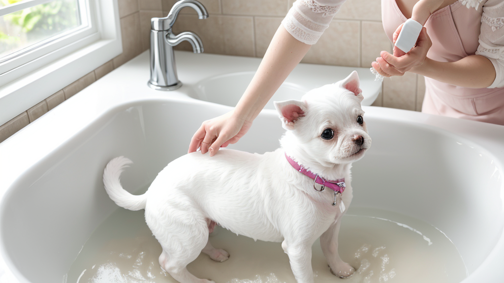 Dog being gently washed