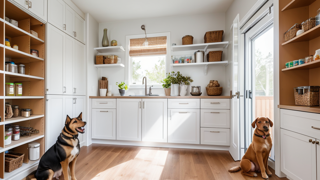 Large airtight dog food container in pantry