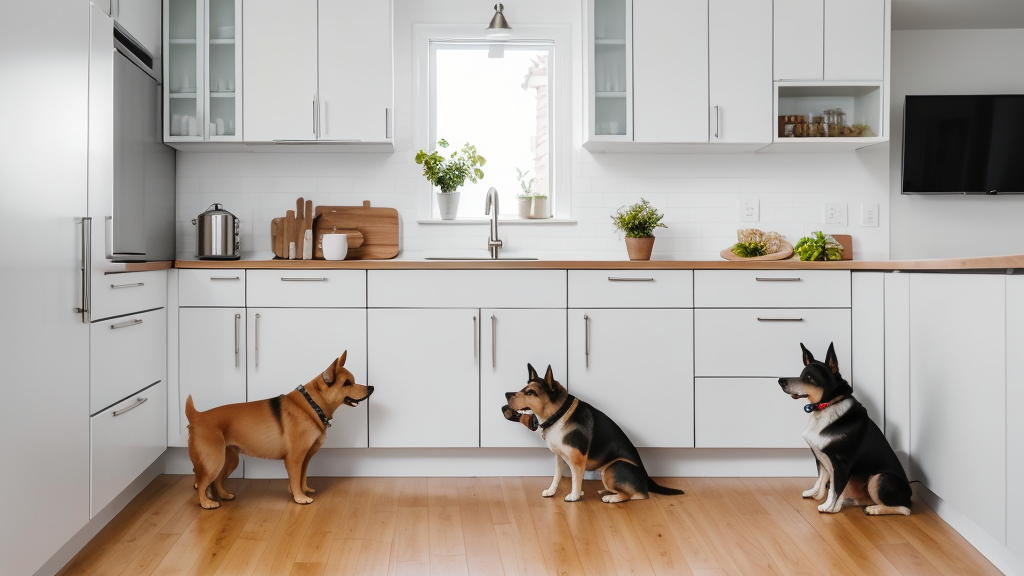 Wall-mounted dog food dispenser in kitchen