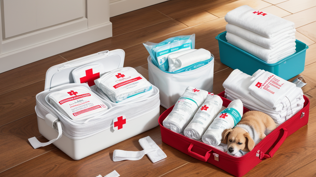 Dog first aid kit with medical supplies