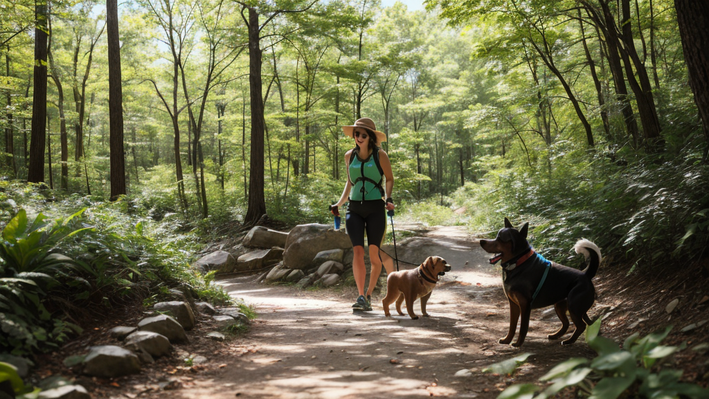 Dog taking water break on trail