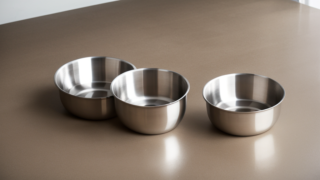 Stainless steel dog bowls on silicone mat