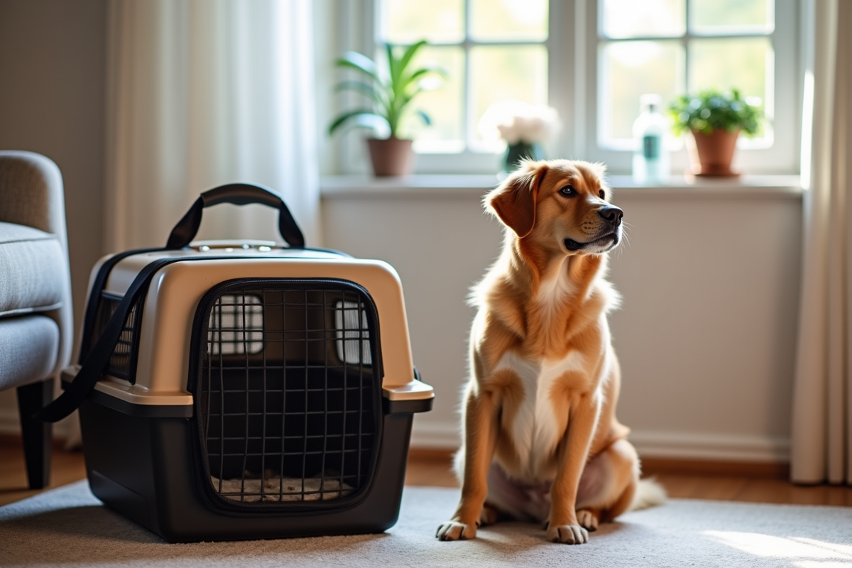 dog in travel carrier