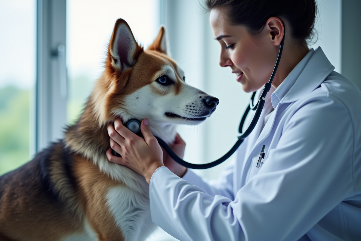 veterinarian examining dog