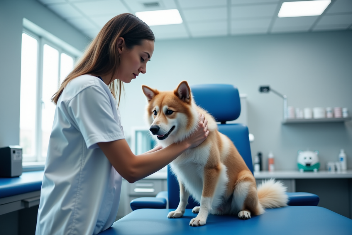 veterinarian examining dog