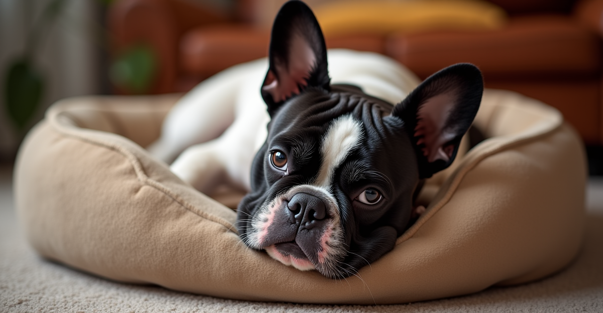 dog resting on bolster bed
