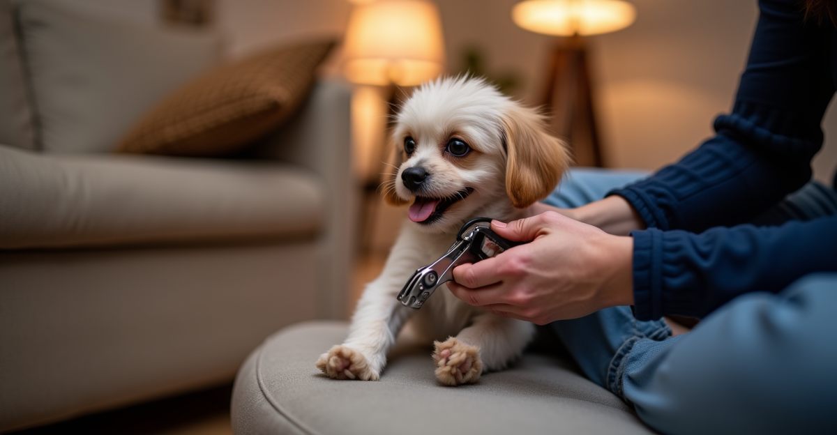 brushing a dog at home