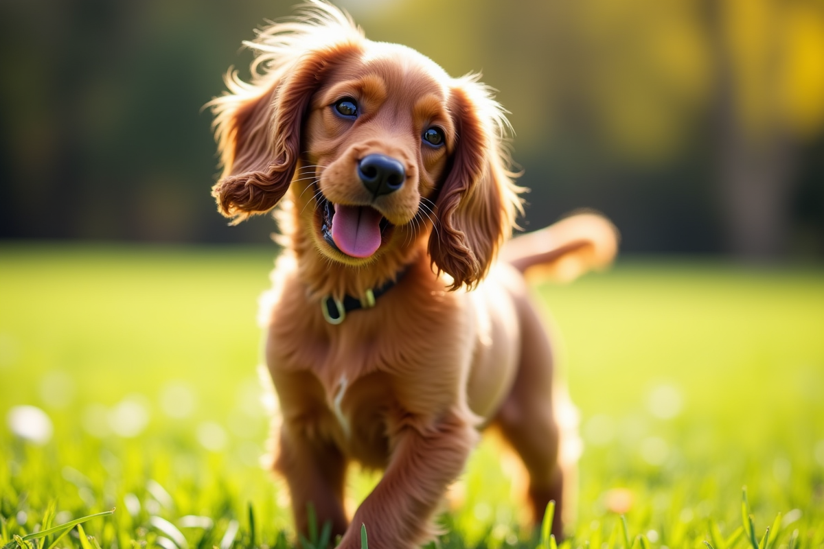 Cocker spaniel with floppy ears shaking head outdoors