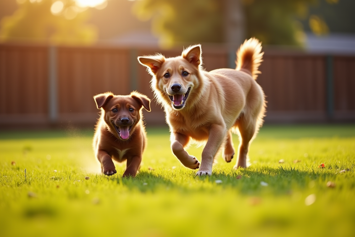 puppy playing with another dog at a free community dog park