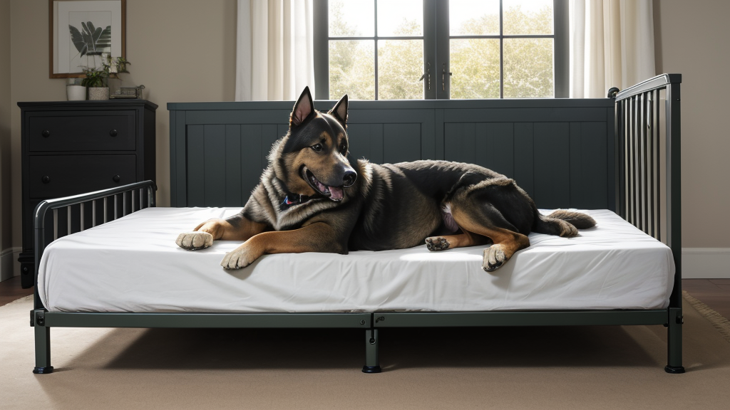 Happy dog sleeping on a chew-resistant dog bed at home