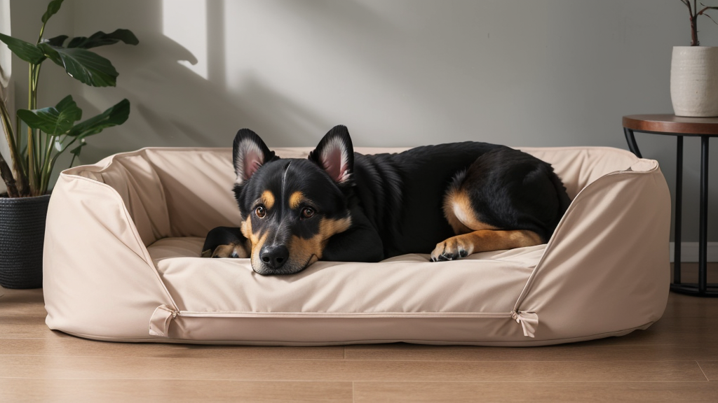 Tough chew-resistant dog bed with reinforced seams
