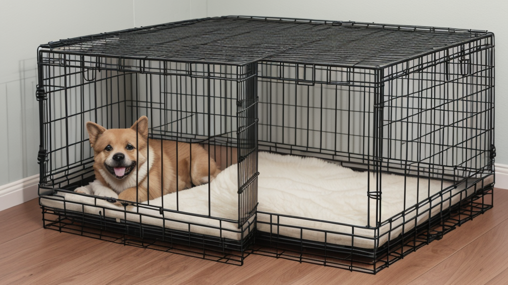 Durable chew-proof crate pad inside a metal dog crate