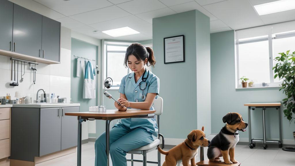 Golden retriever puppy at a veterinary wellness visit