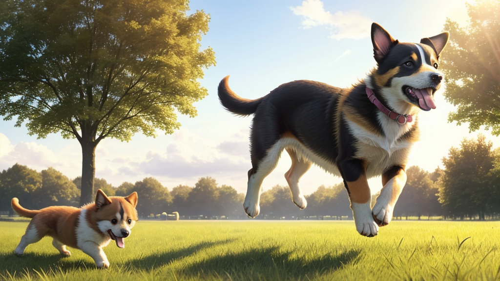 Happy healthy puppy running in a sunny park
