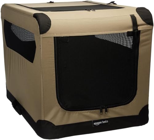 Amazon Basics Portable Folding Soft Dog Crate, Double Door, Collapsible Travel Kennel, Easy to Assemble, Me