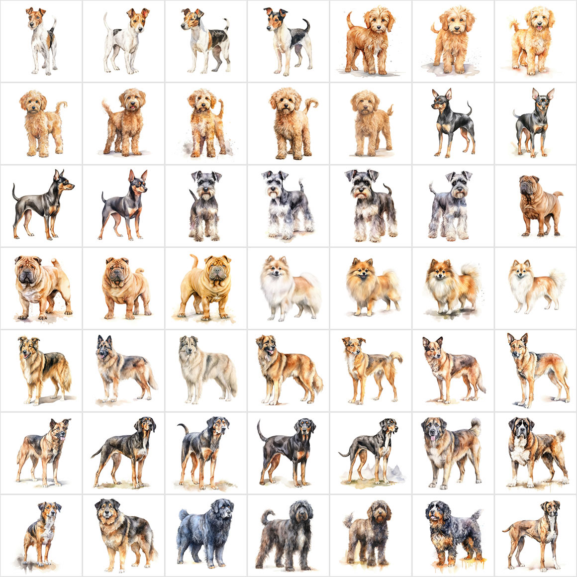 Small budget-friendly dog breeds sitting together in a row on a sunny porch