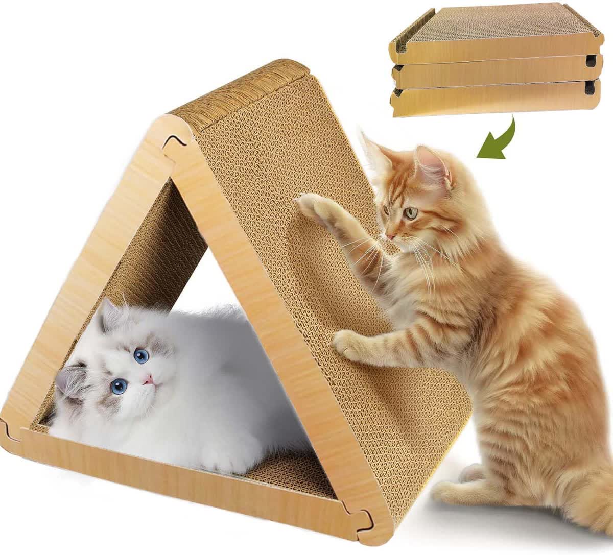 Corrugated cardboard cat scratcher pad with catnip for indoor cats