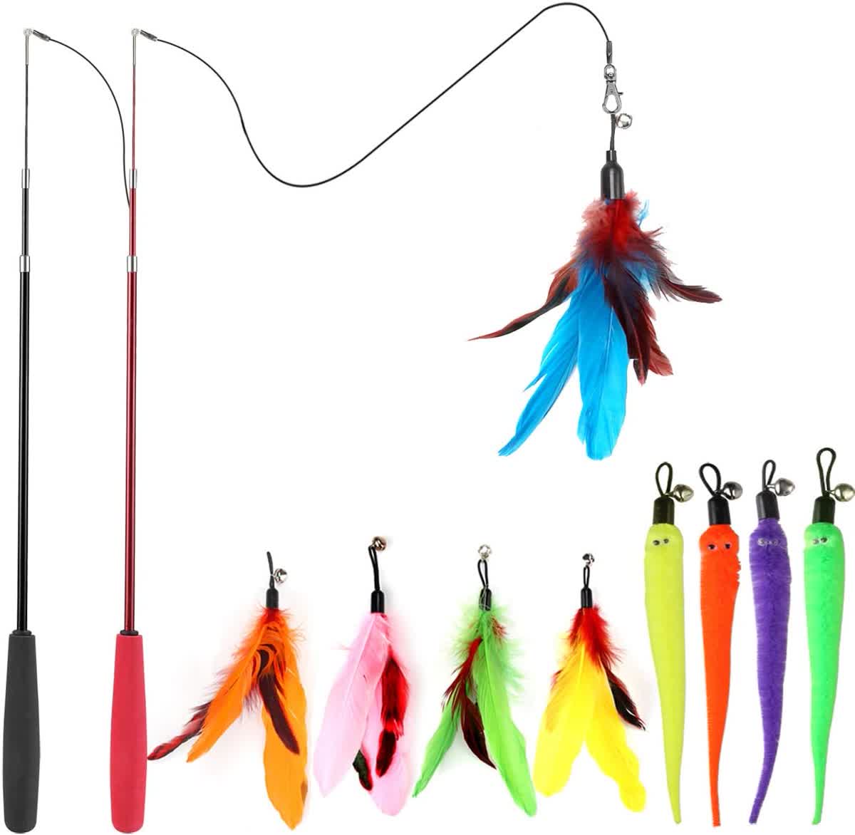 MeoHui interactive cat wand toy with feather refills for indoor cat exercise
