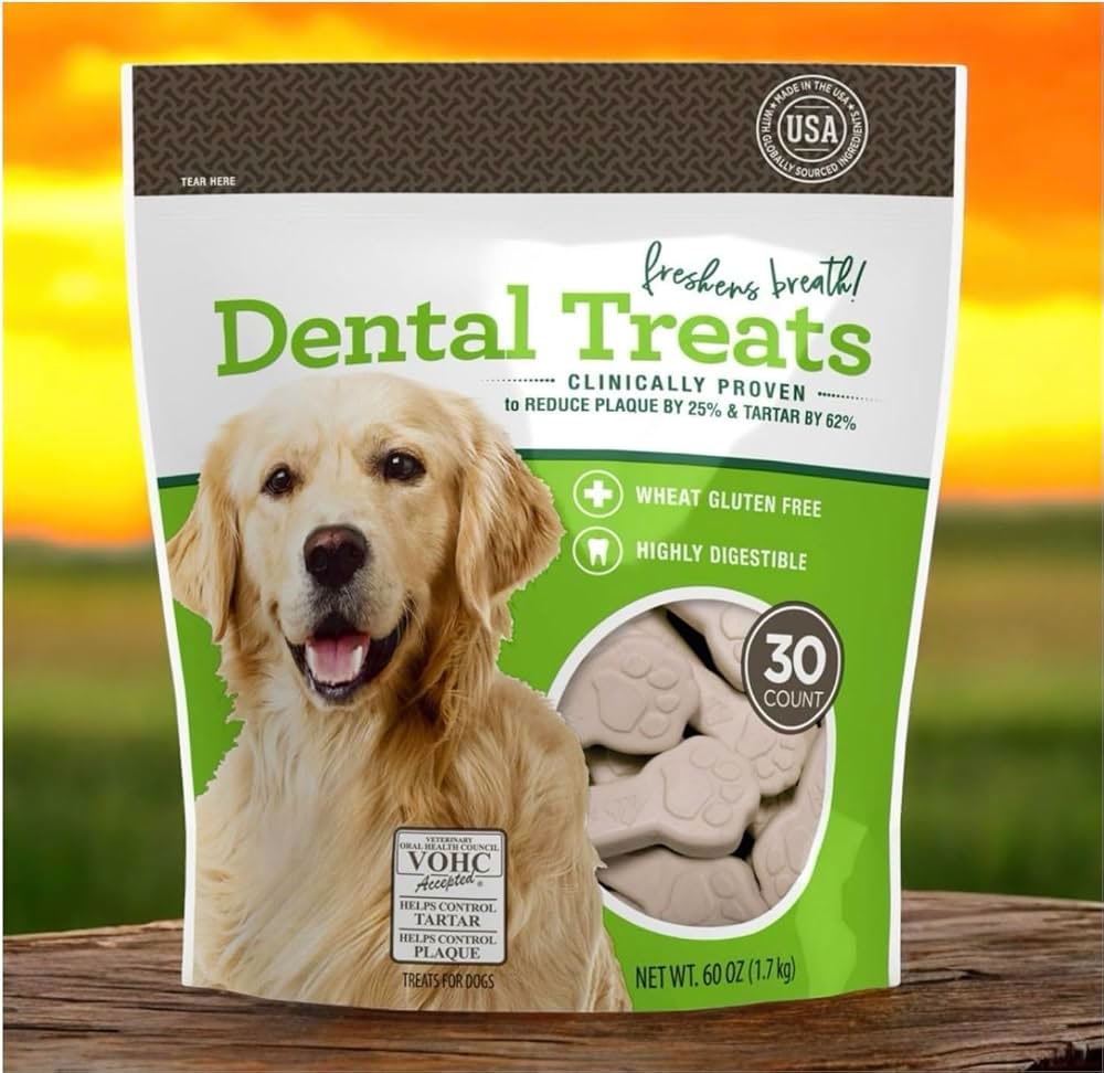 Dental treats product bag with VOHC accepted seal for dog oral care