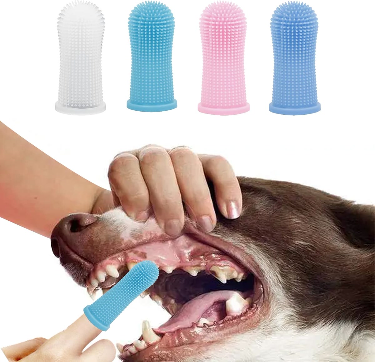 Silicone finger toothbrush product for cleaning dog teeth at home