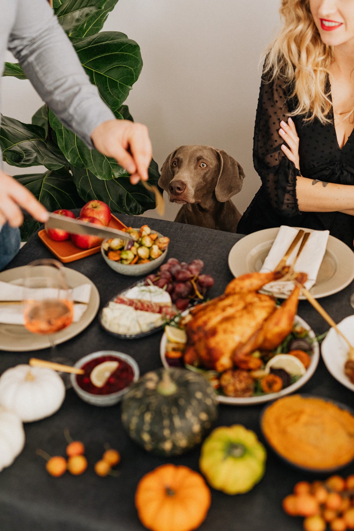 Thanksgiving dinner table with turkey