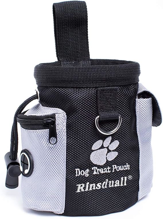 Dog treat pouch with whistle as stocking stuffer gift for pet owners