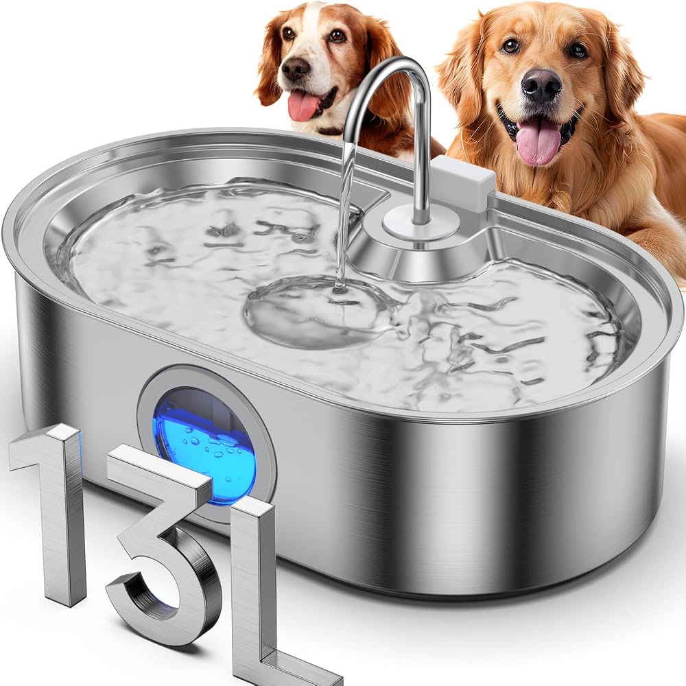 Stainless steel pet water fountain with faucet feature for large breed dogs