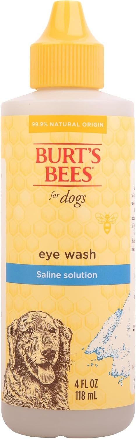 Saline eye wash bottle designed for pet eye flushing and debris removal