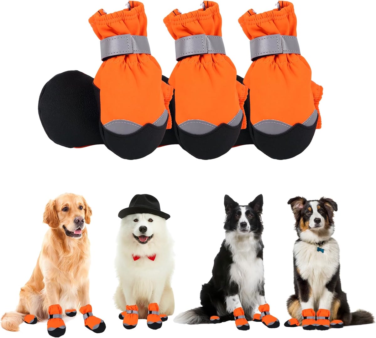 Dog Boots Paw Protector, 4Pcs Waterproof Dog Shoes with Reflectiv…