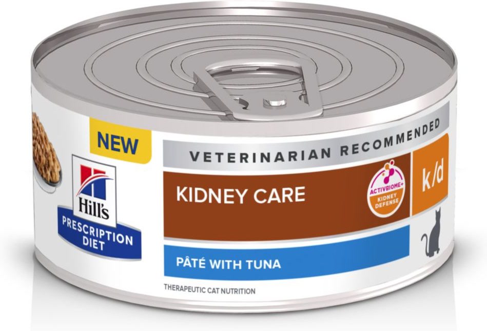 Hill's Prescription Diet k/d Kidney Care wet cat food can showing the product packaging