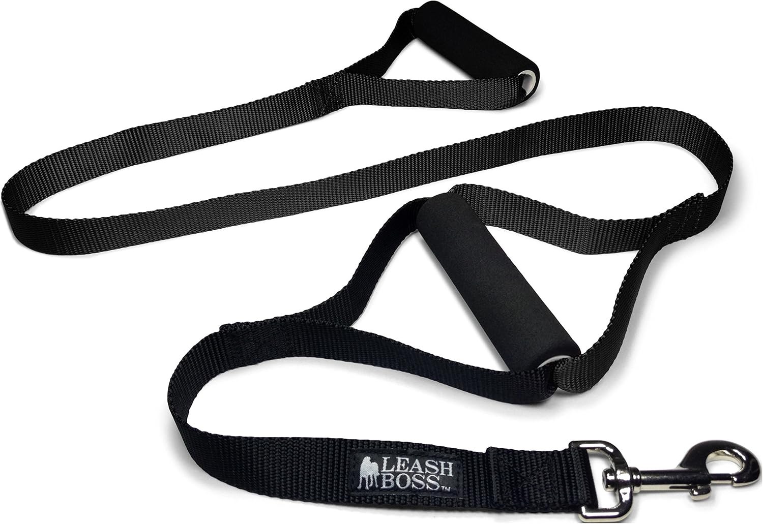 Leashboss Original heavy duty dog leash with double padded handles in black