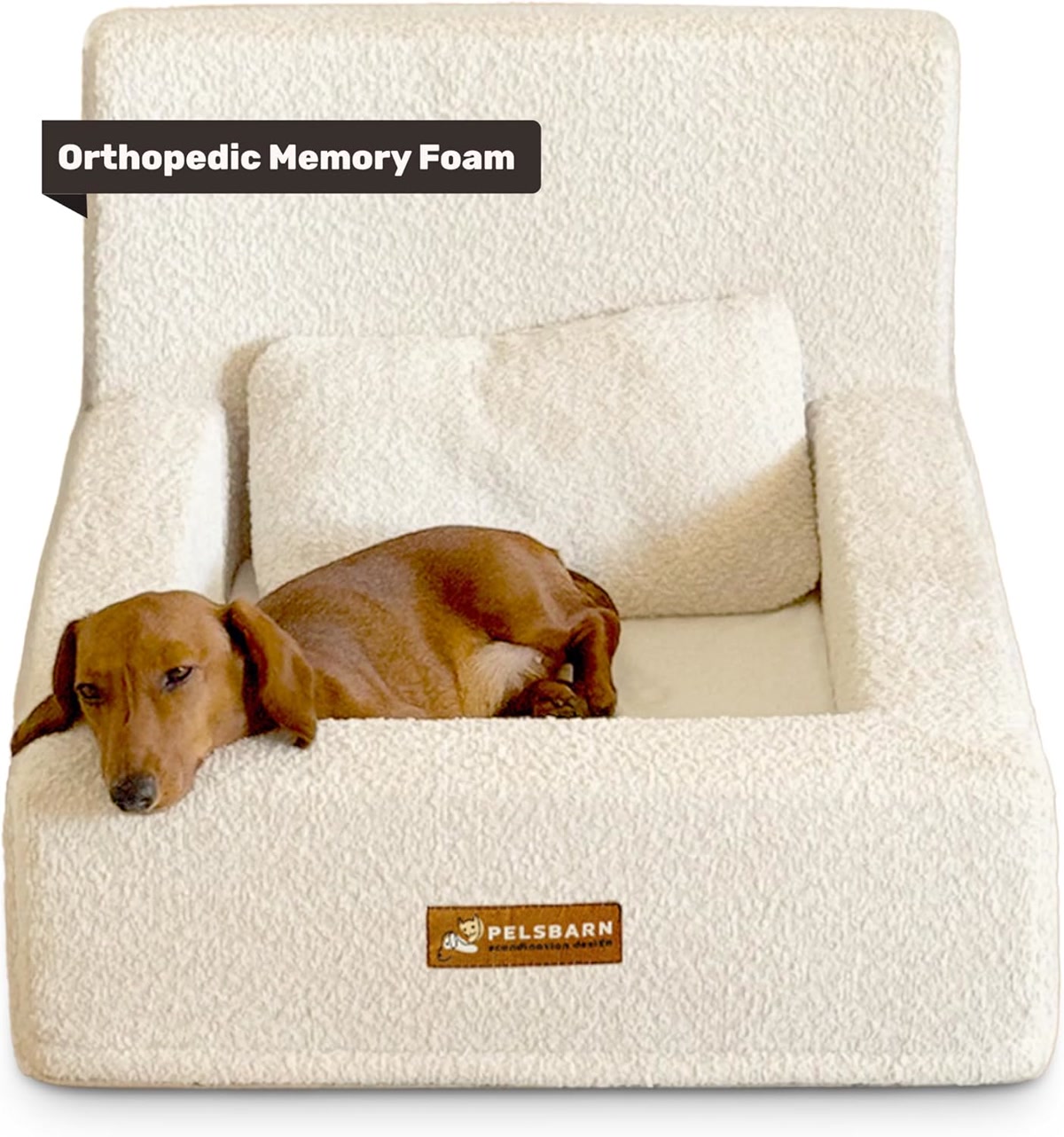 Dachshund sleeping in plush orthopedic memory foam dog bed product