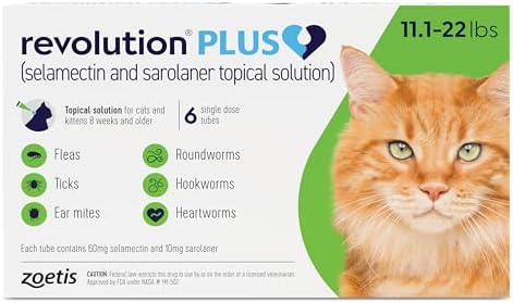 Revolution Plus topical solution for cats — monthly parasite protection against fleas, ticks, ear mites, roundworms, and heartworm