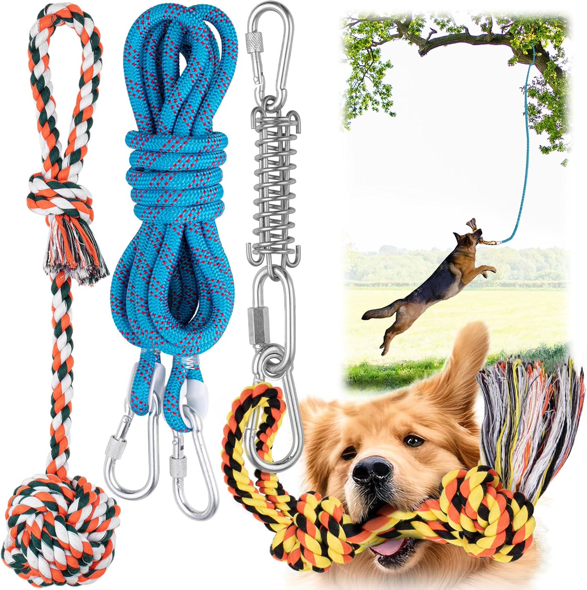 Rope chew toy product set for dog dental cleaning through play