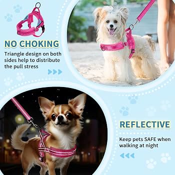 Pink no pull dog harness product for small dogs with reflective features and no choking design