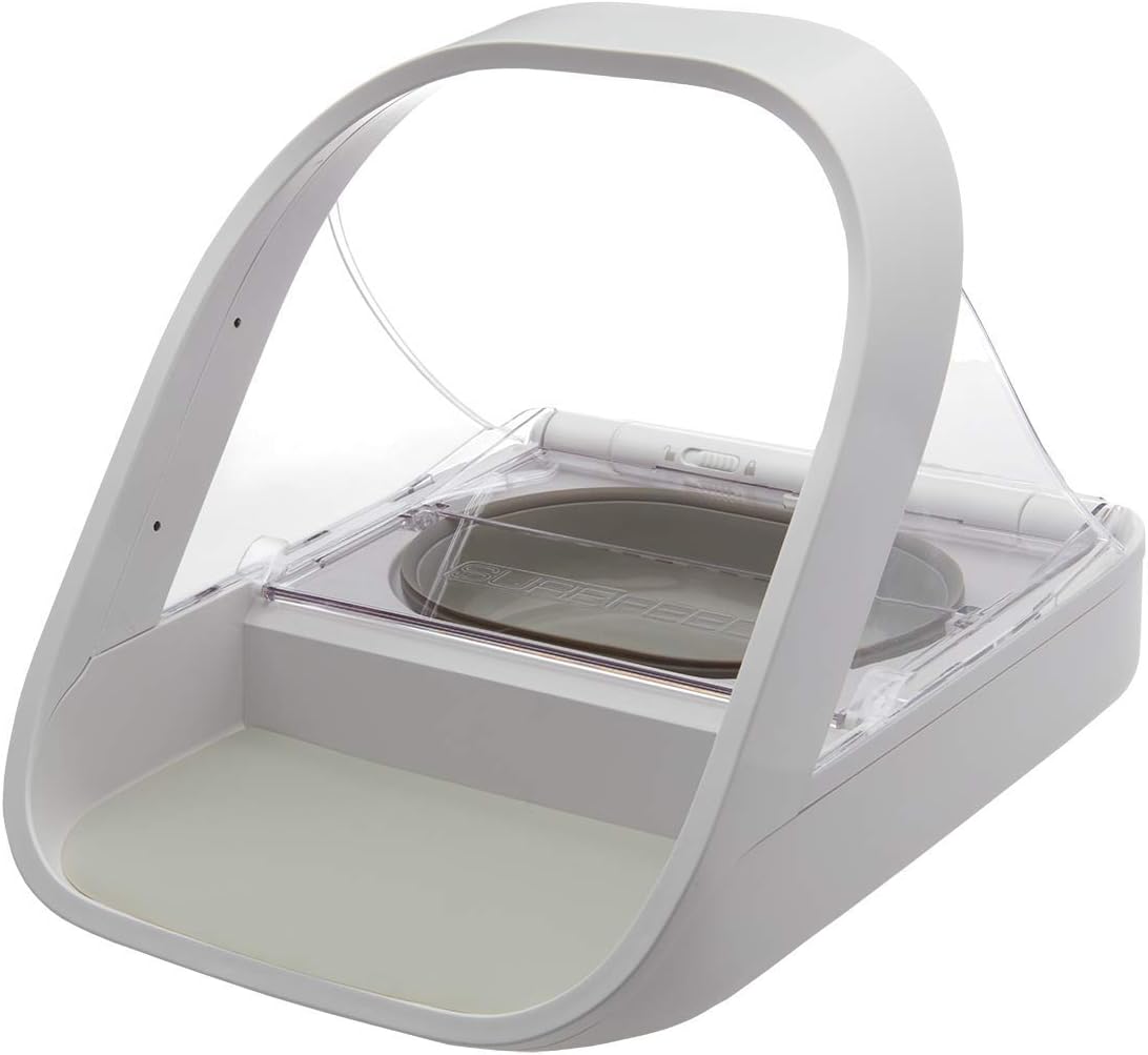 SureFeed microchip pet feeder that opens only for the registered cat to prevent food stealing in multi-cat homes