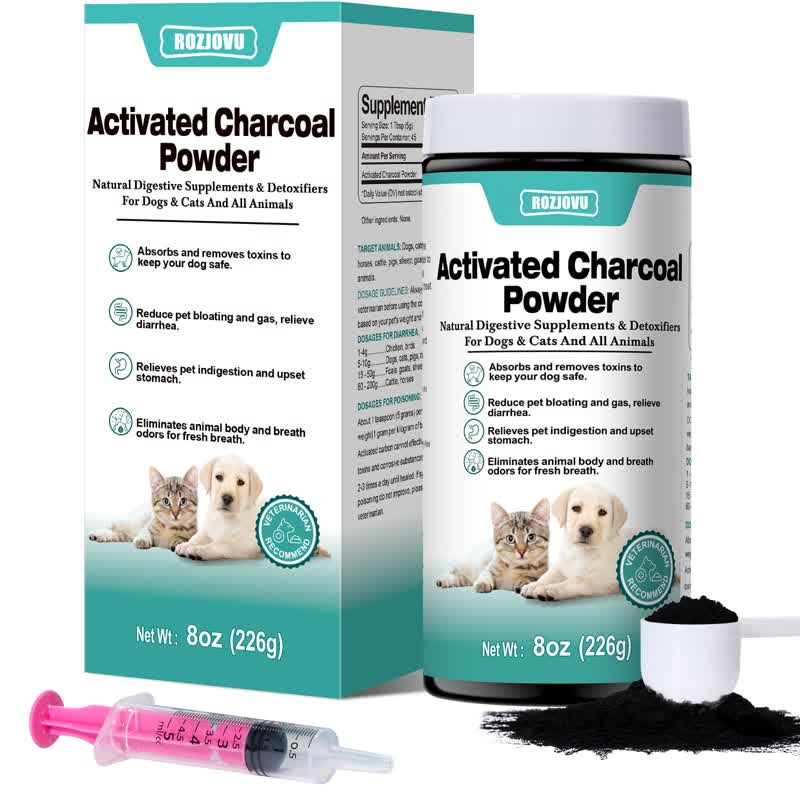 Activated charcoal powder for pets, an essential first aid item for dog poisoning emergencies