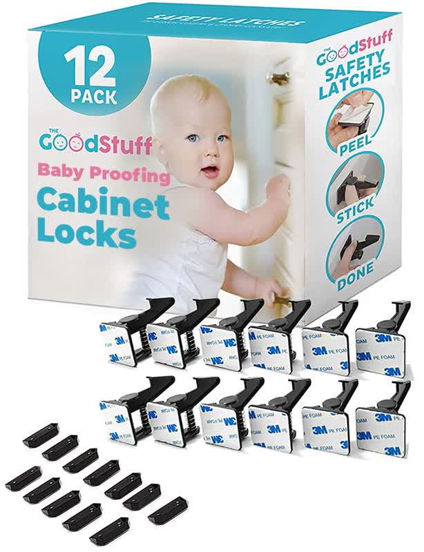 SUNIRY invisible adhesive cabinet locks 12-pack for baby-proofing and pet-proofing kitchen and bathroom cabinets