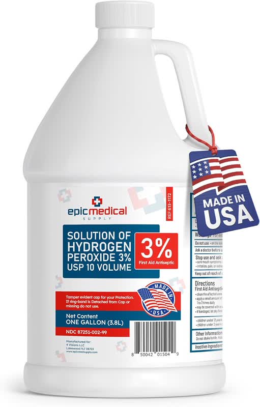 Epic Medical Supply 3 percent hydrogen peroxide gallon bottle for pet first aid and inducing vomiting in dogs