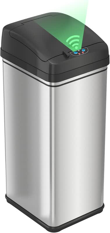 iTouchless 13 gallon dog-proof sensor trash can with lid lock to keep dogs out of garbage