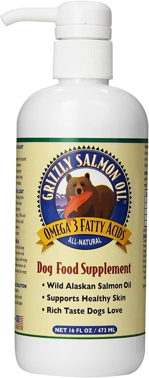 Grizzly Salmon Oil omega-3 pump bottle for dogs with EPA and DHA for joint inflammation